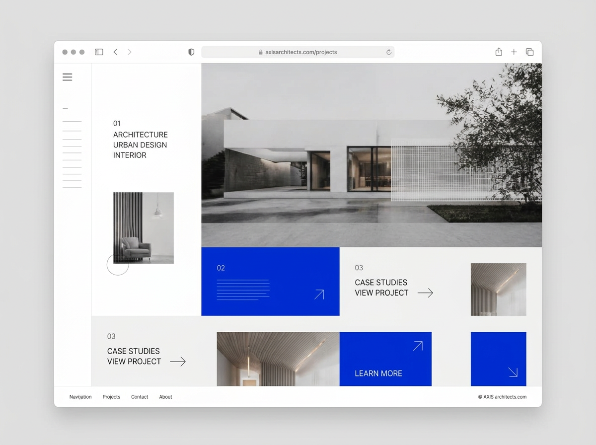 Finished architectural website shown in a browser